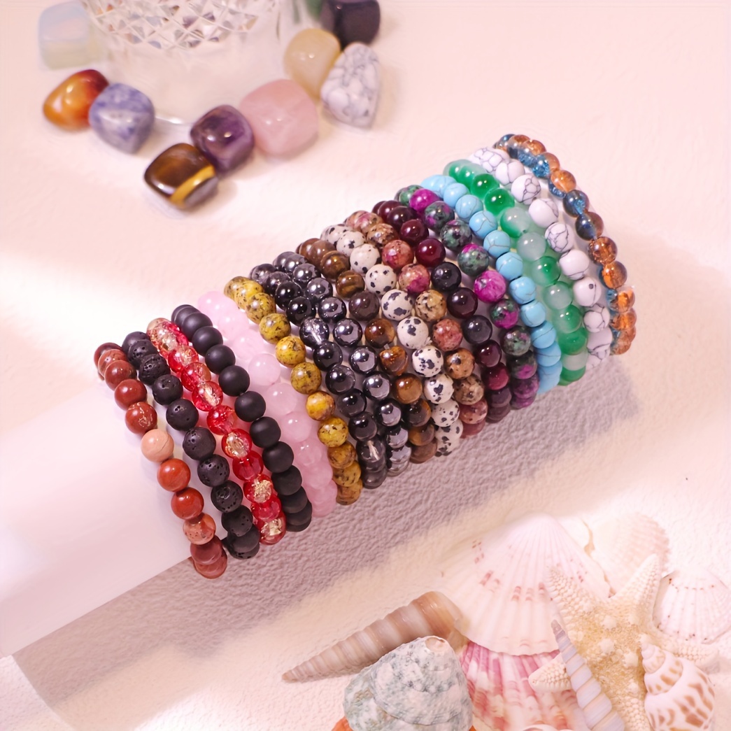 Natural Stone 8mm Bead Bracelets - Boho Vacation Style