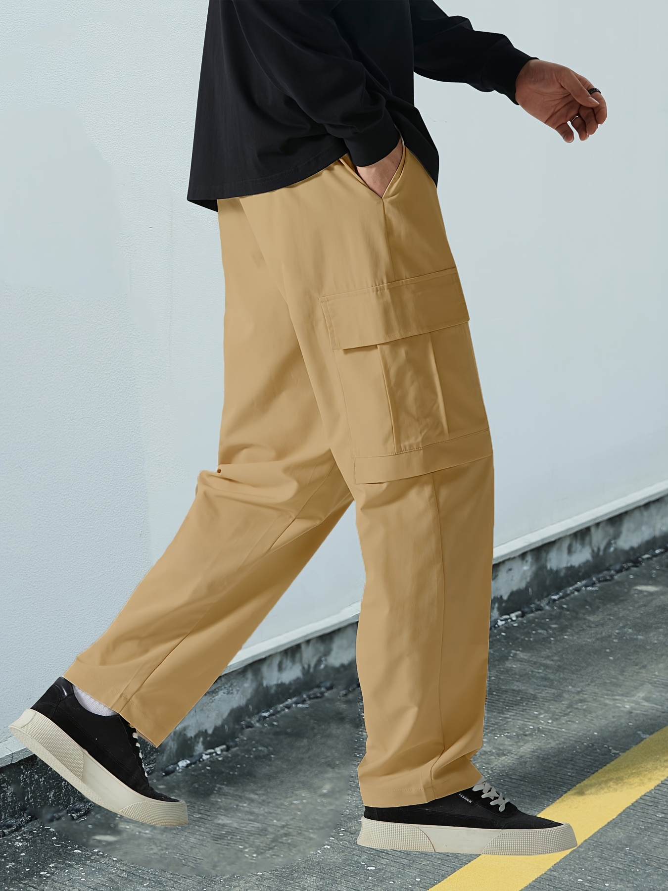 Men's Multi Pocket Casual Pants Comfy Straight Leg Cargo - Temu