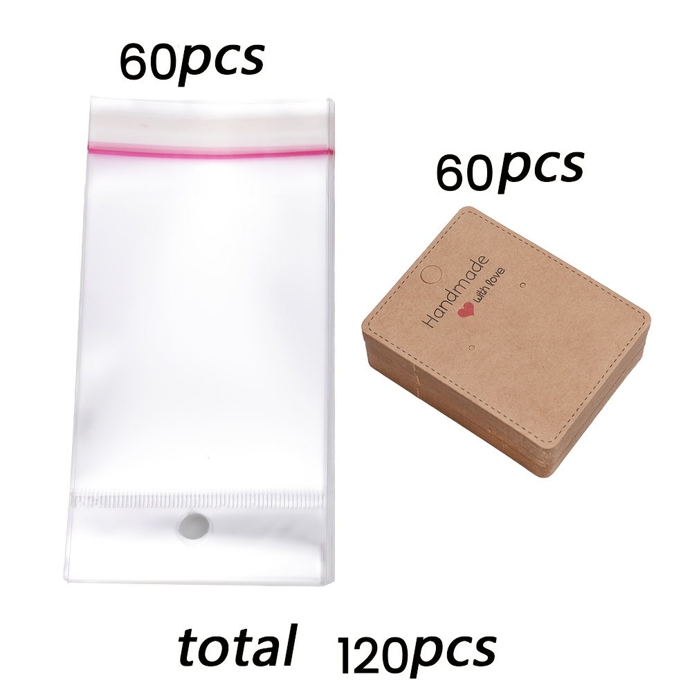 TEMU Lot de 120 cartes de présentation pour boucles d'oreilles, comprenant 60 cartes pour boucles d'oreilles + 60 sachets d'emballage, un petit kit