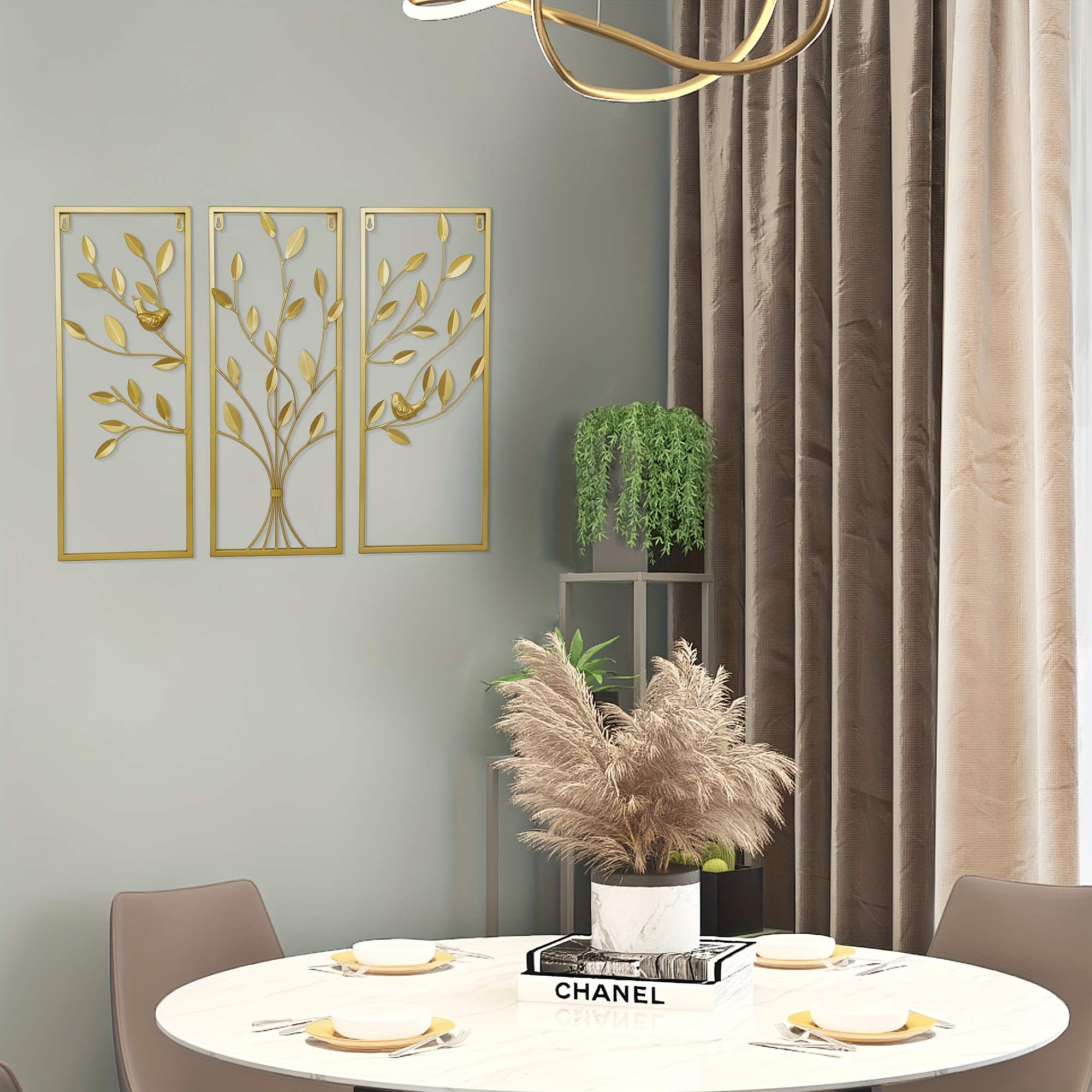 3pcs golden metal wall decor arts golden   wall hanging decor with frame for living room study room bedroom farmhouse decor housewarming gift details 4