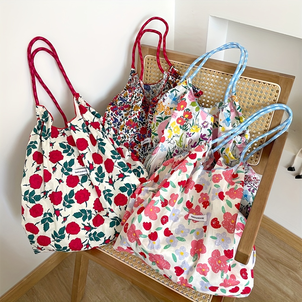 

Floral Shoulder Bag, Trendy Style Tote, Large Capacity, Women's Commuter Bag, Pastoral Flower Print Handbag