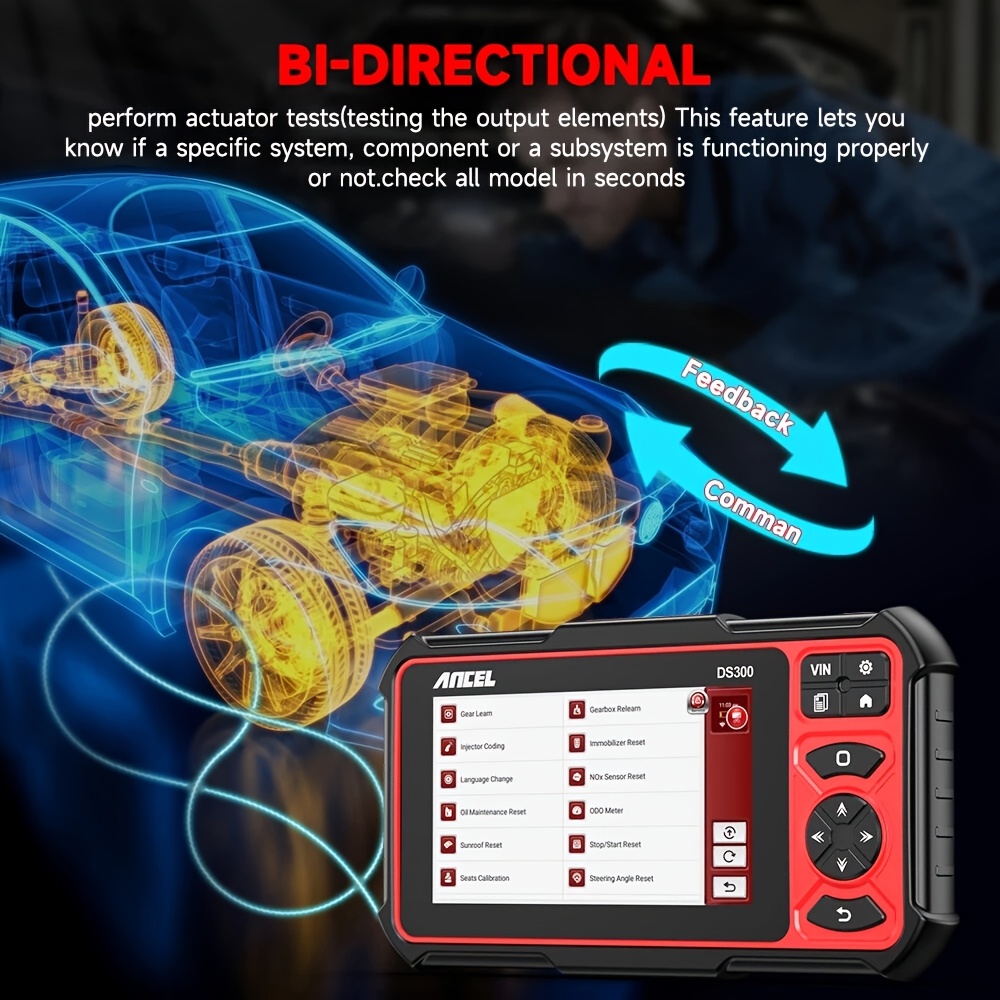 ANCEL DS300 Bidirectional Scan Tool, Wireless OBD2 Scanner Diagnostic Tool with FCA Autoauth/Active Test/All System Diagnose/28+ Resets/3-Year Update/Online Customer Service/Android 10.0