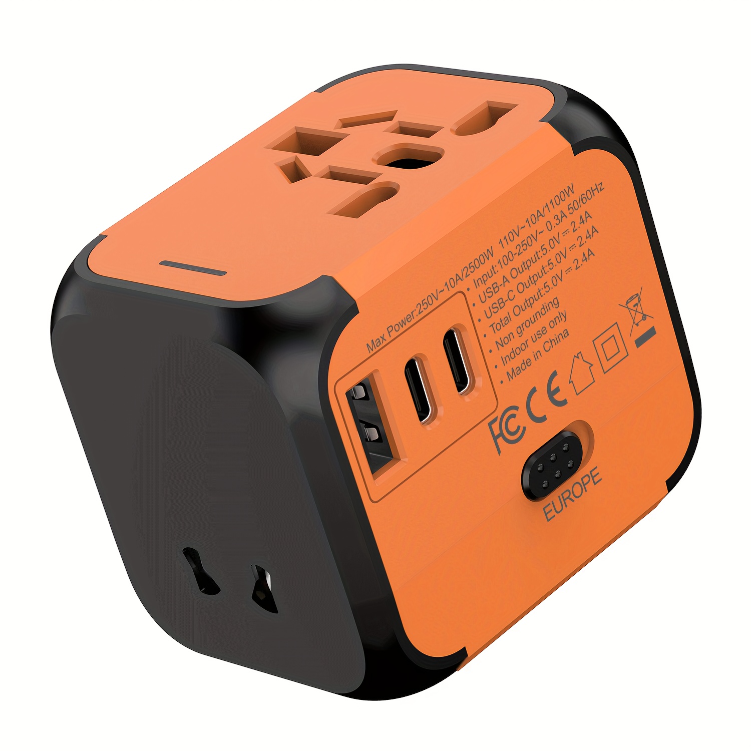 item picture Travel Adapter - 2500W Global Power Plug Converter with Type C Plug, Compact and Lightweight Design, Suitable for USA, UK, EU, Australia - Blue, Orange, Black, White Options - Ideal for Business Travel and Vacation, International Travel Adapter |