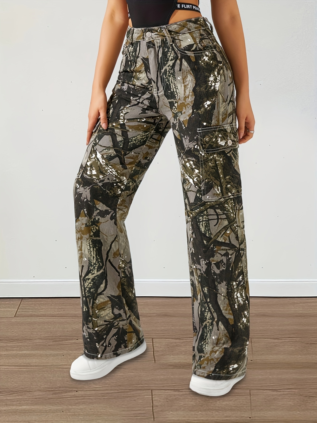 Cargo Camuflado Pantalon Estampado Militar Mujer Pantalón Cargo De