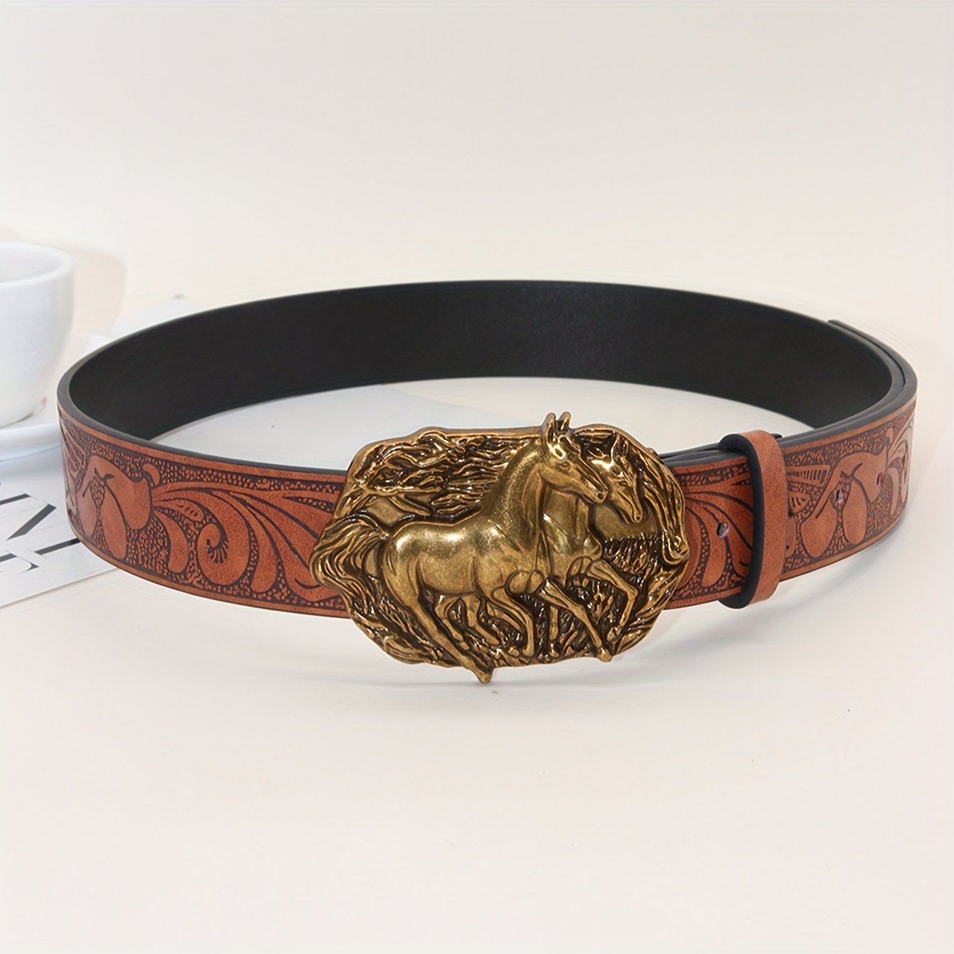 1pc womens western cowboy style pu belt horse head - Temu display picture 2