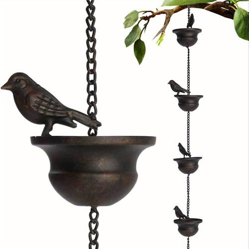 vintage bird shaped rain chain wind chime handcrafted metal garden decor with rustic outdoor indoor hanging ornament no electricity needed unique housewarming gift for bird lovers weather metal crafts