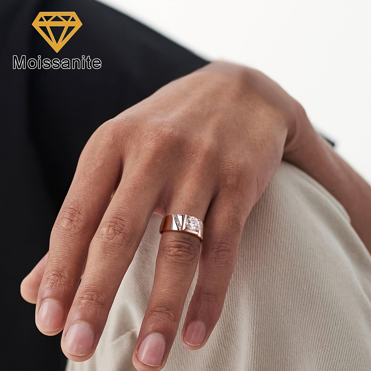 Men's 1ct Moissanite Luxury Engagement Ring, White-Golden Plated