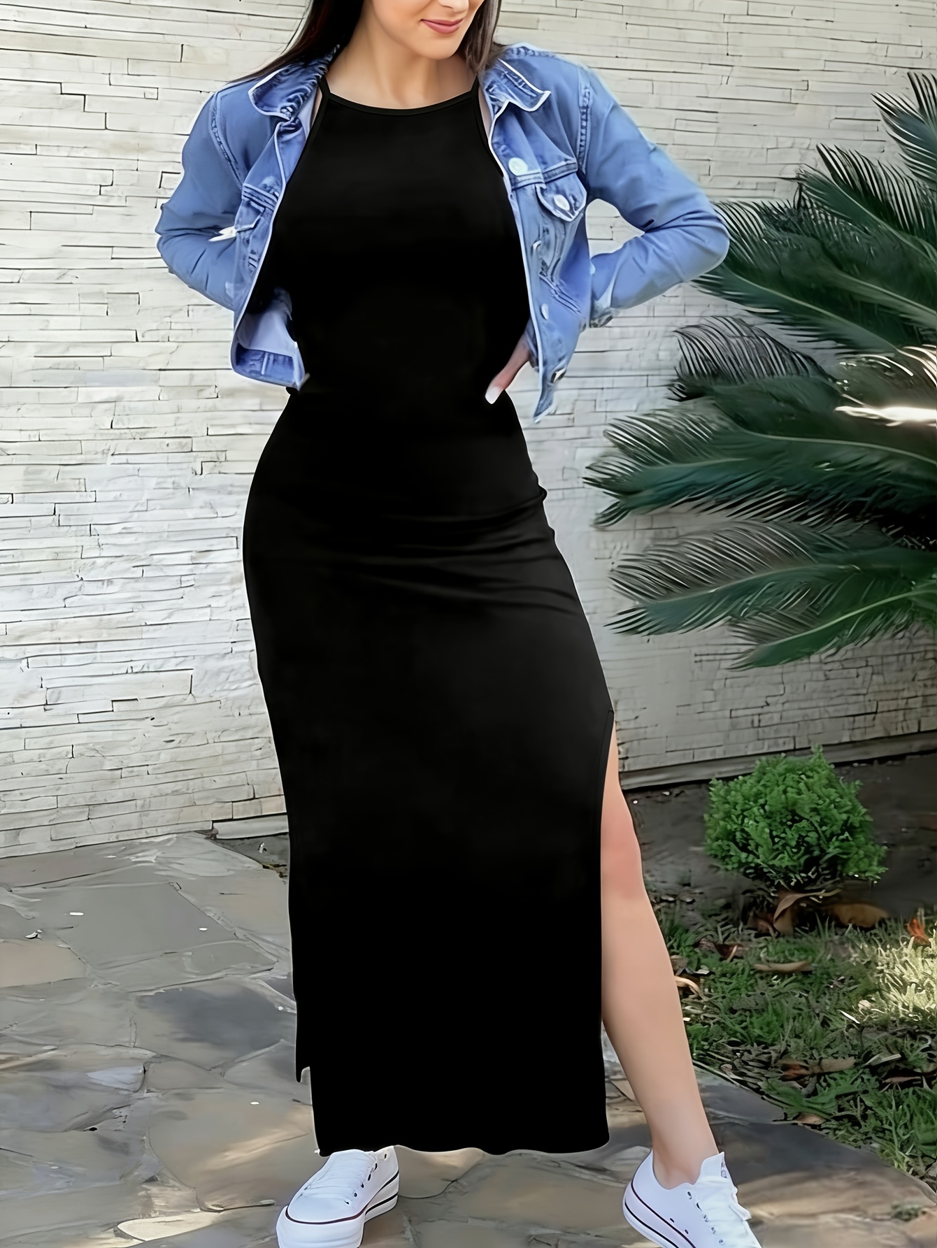 slim fit dress slacks Classic Denim Jacket for Tall Women in Black XL / Tall / Black main image 0
