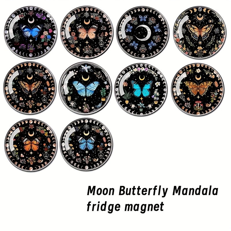 TEMU 10pcs Moon Mandala 3d Time Gem Glass Refrigerator Stickers, Large Glass Dome Whiteboard, Locker And Dishwasher Kitchen Decor, Decorative Fridge
