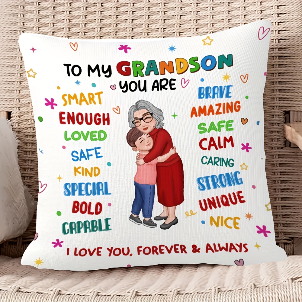 TEMU 1pc Pillowcase, Gift Pillowcase For Grandson, 45cm X 45cm, Soft And Smooth Texture Polyester Short Plush Fabric, Single-sided Printed Pattern,