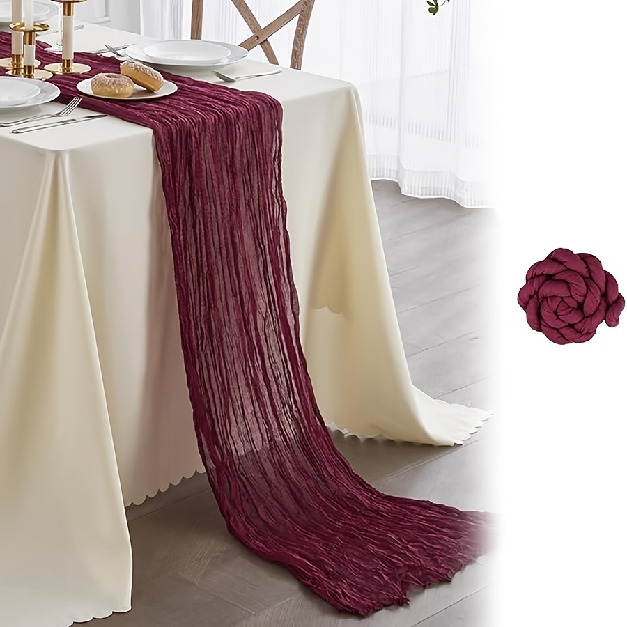 A Single Burgundy Solid Color Easy Twisted Table Runner, Suitable For Occasions Such As Home And Wedding Dinner Decorations, Bohemian Style Tabletop Decor, Reusable