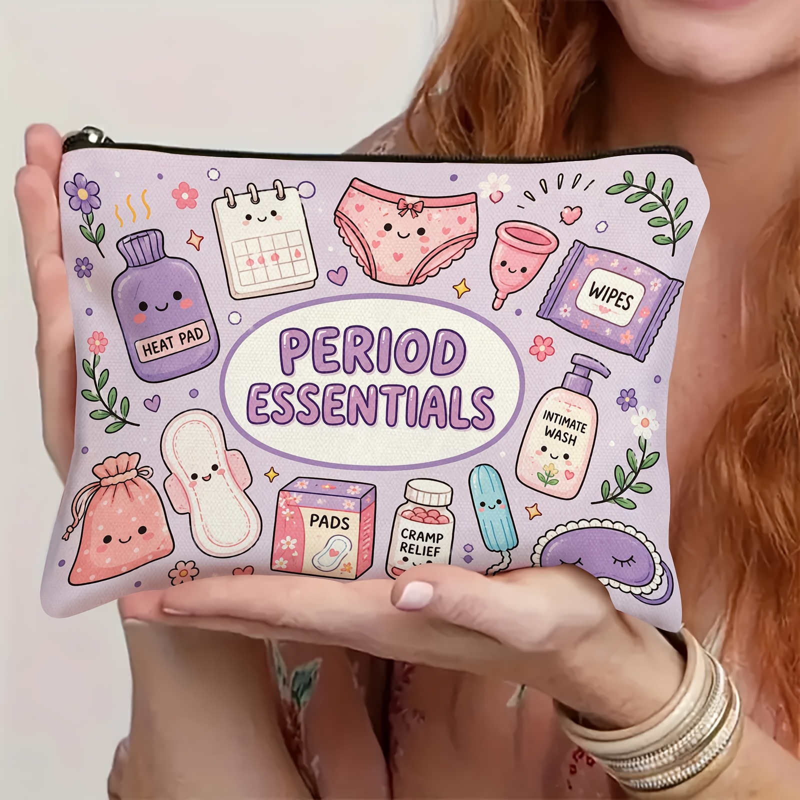TEMU Cette trousse de toilette est d'un adorable motif de serviettes hygiéniques de dessin , ce qui un sac de rangement pour la menstruation, un sac