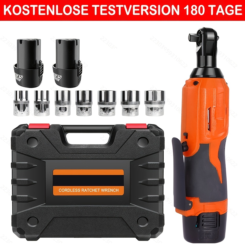 Image of Cordless Electric Ratchet Wrench Set, Power Ratchet Wrench Tool Kit, 3/8" Rechargeable Ratchet Nut Wrench, Power Ratchet Driver With 2 Packs Batteries, 7 Sockets, Charger And Storage Case, Orange