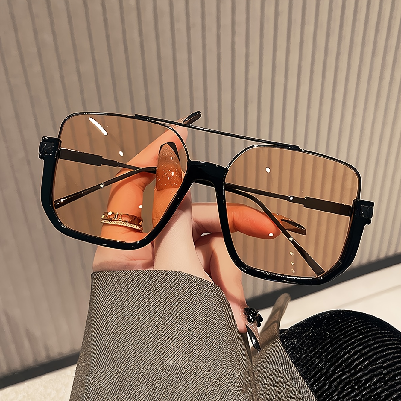 Image of 1pc Women' Bridge Stainless Steel Fashion Fashion Glasses With Protection, Suitable For Outdoor Travel, , Driving, Parties, Photography, Outfit Coordination, And Daily Use