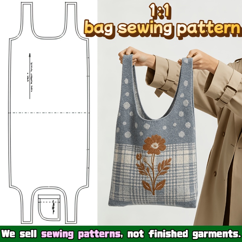 TEMU Version papier à l'échelle 1:1 | Motif de couture de sac de courses intégré style gilet. de poignée à grande ouverture de U facile pour les