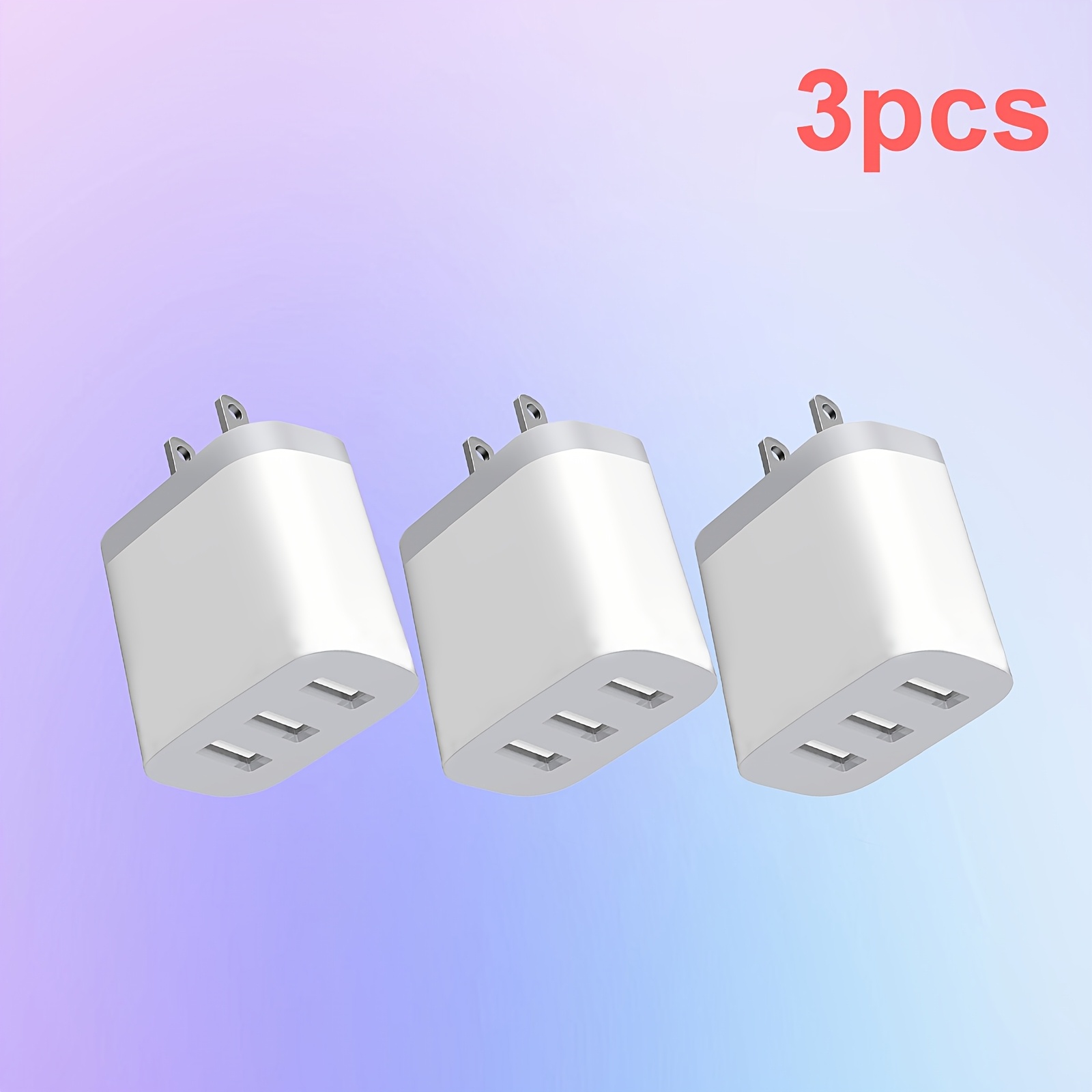 

3-pack Usb Wall Charger Adapters, Plug Cubes, 1..65 X 2.32 Inch, Compatible With Iphone 14/13/12/11 Pro Max/xs/x/8 Plus & Samsung S22/s21/s20, Fast Charging