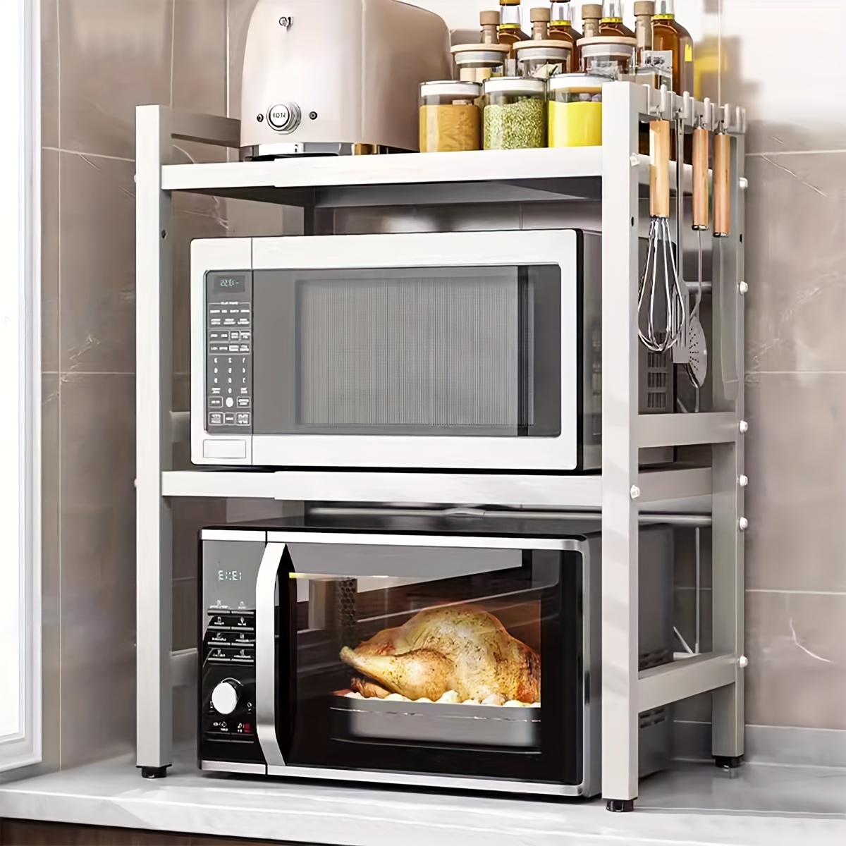 

1/2 Extendable Microwave 6 , 40-64cm Extendable Microwave , , 10cm Height Microwave , Organizer, Up To 30kg