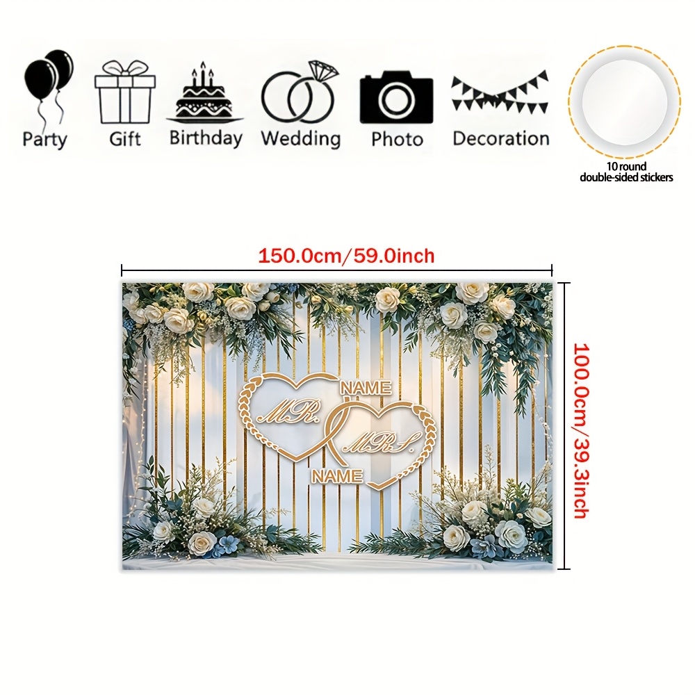 TEMU Banner de de boda personalizable con diseño de y flores - Poliéster duradero, opción de personalizado, para decoración de fiestas al /interior, y de pared para el hogar, decoración de
