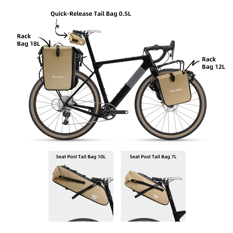 WEST BIKING 2pcs Large Capacity Bicycle Rear Seat Bags 56L Rear Rack Bag for Long-Distance Outdoor Use, Lightweight Backpack with Roll Top Design, Carrying Handle, And Free Shoulder Strap for Mountain Cycling And Commuting