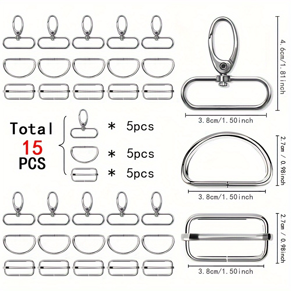15pcs Swivel Hook Claw Sliding Strap D-ring Adjuster - Heavy-duty Hardware Accessories Suitable For Dog Collars, Backpacks, And Wallets