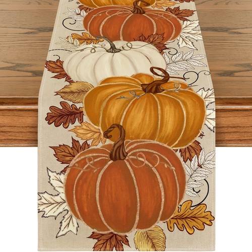 item picture 1pc orange pumpkin ink fall table runner seasonal autumn kitchen dining table decoration for home parties