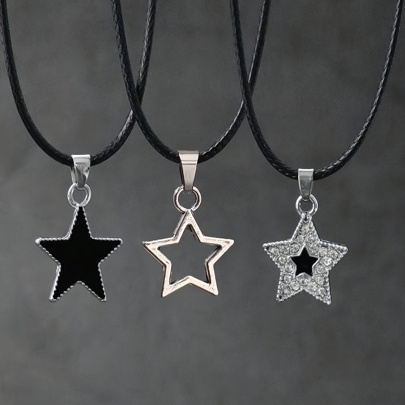 3pcs Vintage Hip Hop Gothic Pentagram Pendant Men's Necklace Set