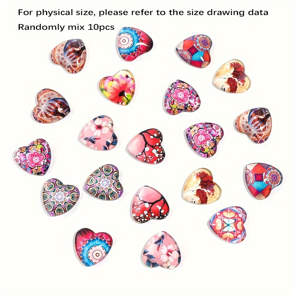 10pcs Heart-shaped Red Flower Animal Design Glass Interface, Random Colors, Earrings Ring Inlay Decorative Accessories