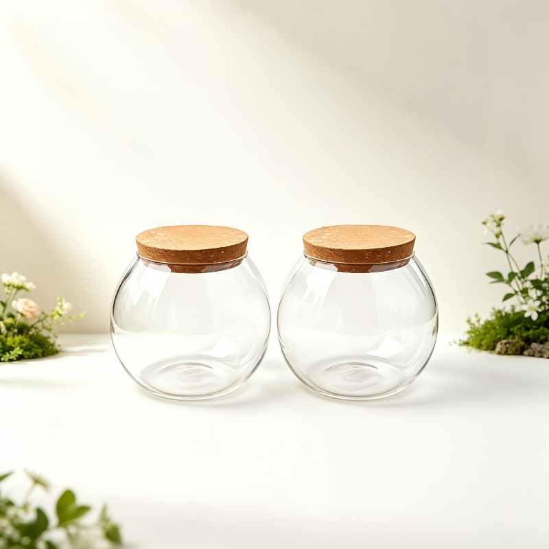 TEMU Lot de 2 récipients en verre avec bouchon en bois de 15 cm de diamètre, adaptés à la création de micro- de cour et de , récipients main à faire