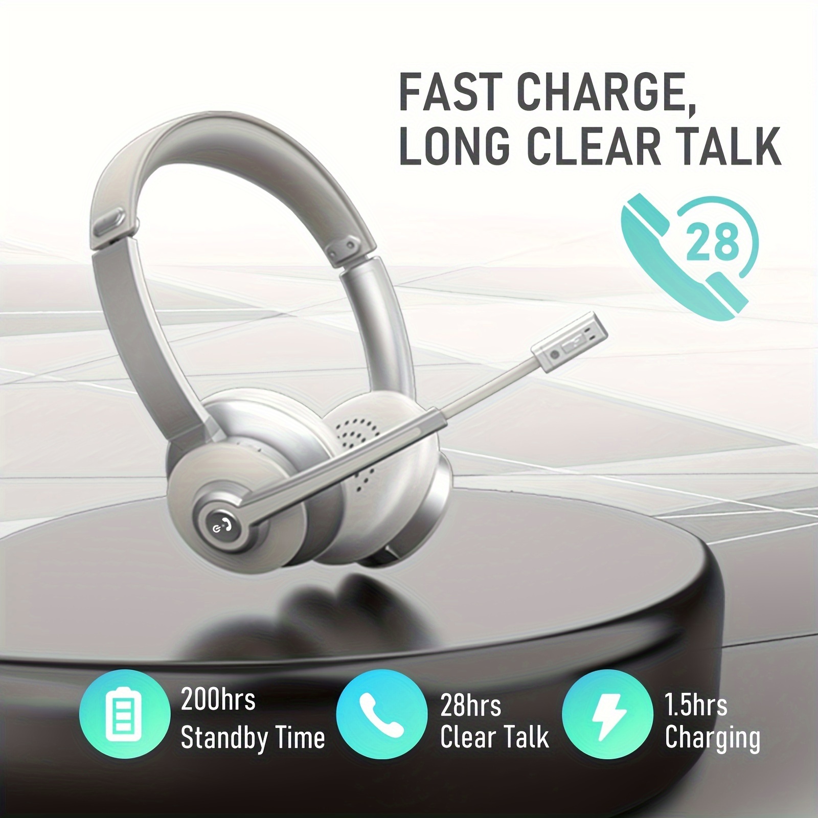 

Earbay Wireless Headset, Wireless Headset With Microphone Noise Cancelling & Mute, Wireless Headphones With 28h Talk Time For Work, White Computer Headset For Office Skype Zoom Call Center.