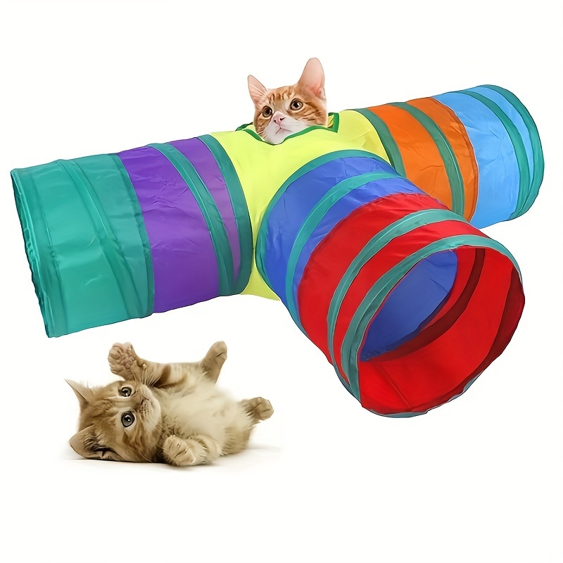 

3-way Rainbow Cat Tunnel - Foldable Play Tube For Cats, Rabbits & Small Pets - Interactive Hideaway Toy With Plaid Pattern Cat Tunnel Toy Tunnel Cat Toy