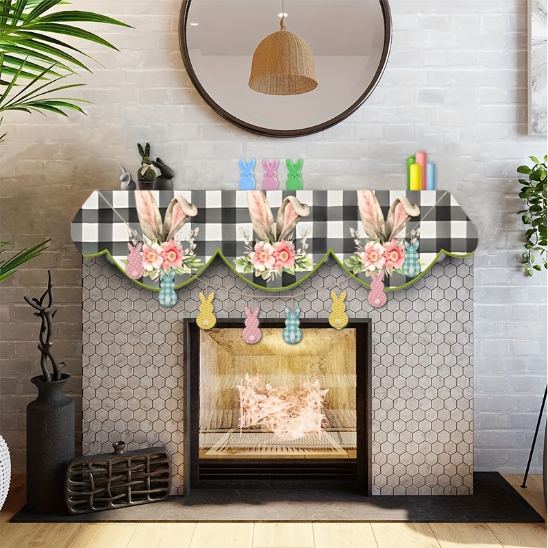 

Easter Fireplace Scarf Cloth, Polyester Holiday Decorative Banner With And , Home Interior Accents For , No Electricity Needed - 1pc