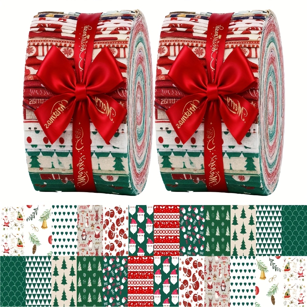 TEMU 40pcs 6.5 X 50cm (2.55 X 19.7in) Christmas-themed Series, Printed Hand-sewn Fabric, Hand-sewn , Strips For Diy Crafts, Including Sets With