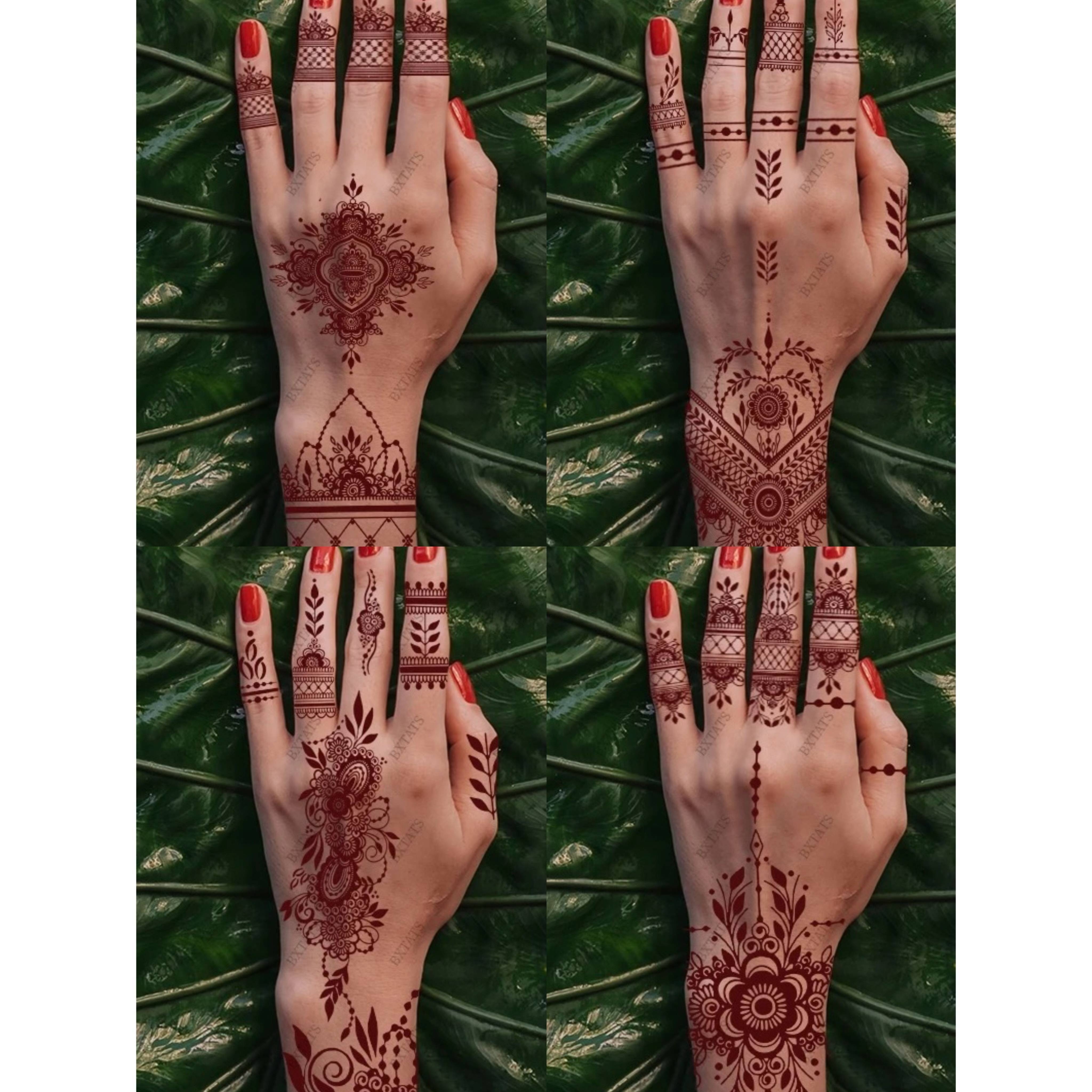

4pcs Finger Hand Back And Wrist Temporary Tattoo Stickers With Floral Vine And Leaf Designs, Hand Decorations, Waterproof Sweatproof, Perfect For Female Summer Accessories