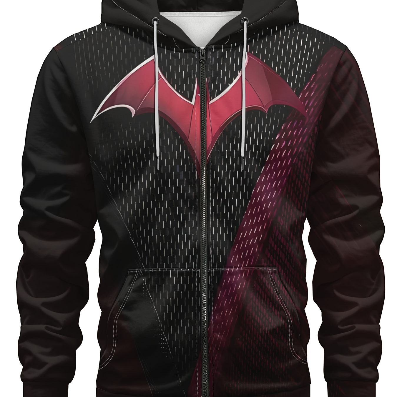 

Men's Bat Print 3d Hoodie With Zip - Casual Pullover With Kangaroo Pocket, Long Sleeve, Polyester , Fall/winter Outdoor Activities