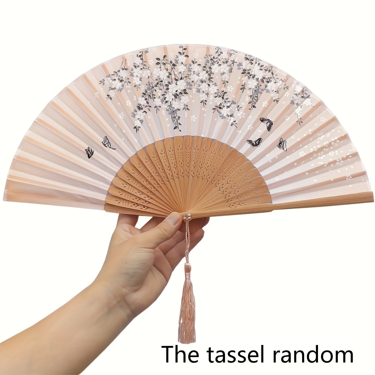 Folded Hand Fan With Tassel, Random Tassel Color, Chinese Japanese Handheld Fan, Party Gift Supplies
