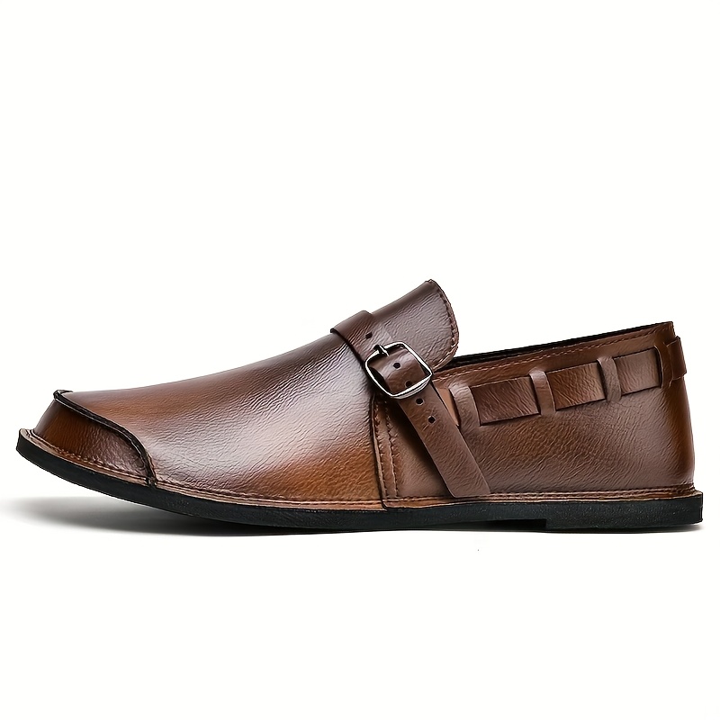 Men'S Retro-Style Slip-On Loafers, Featuring a Solid Color Ultra-Fine Microfiber Upper, Rubber Sole, Round-Toe Casual Business Shoes, Suitable for All Seasons with Decorative Buckle Design for a Classic Vintage Look, Comfortable PU Insole