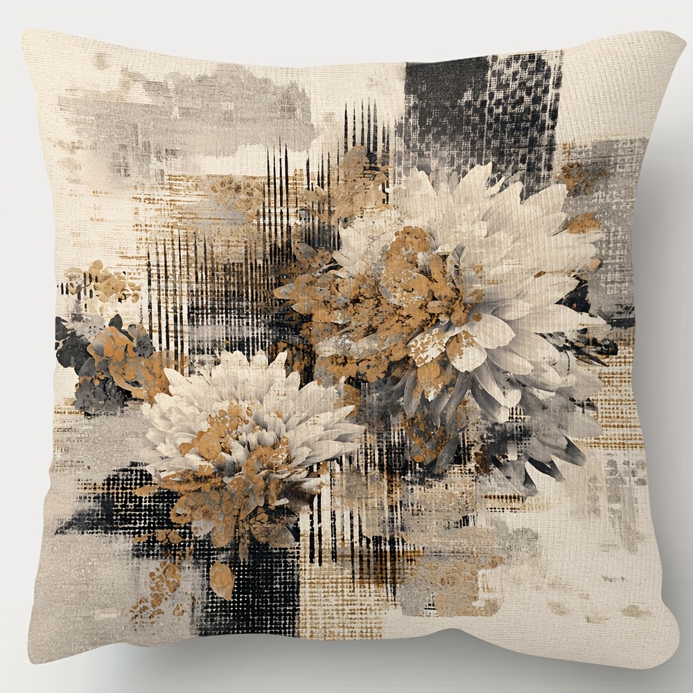 TEMU 1pc Pack, Double-sided Short-plush Decorative Pillowcase, Beige-black Neutral- Abstract Floral Pillow Cover, Multiple Sizes Available, Suitable