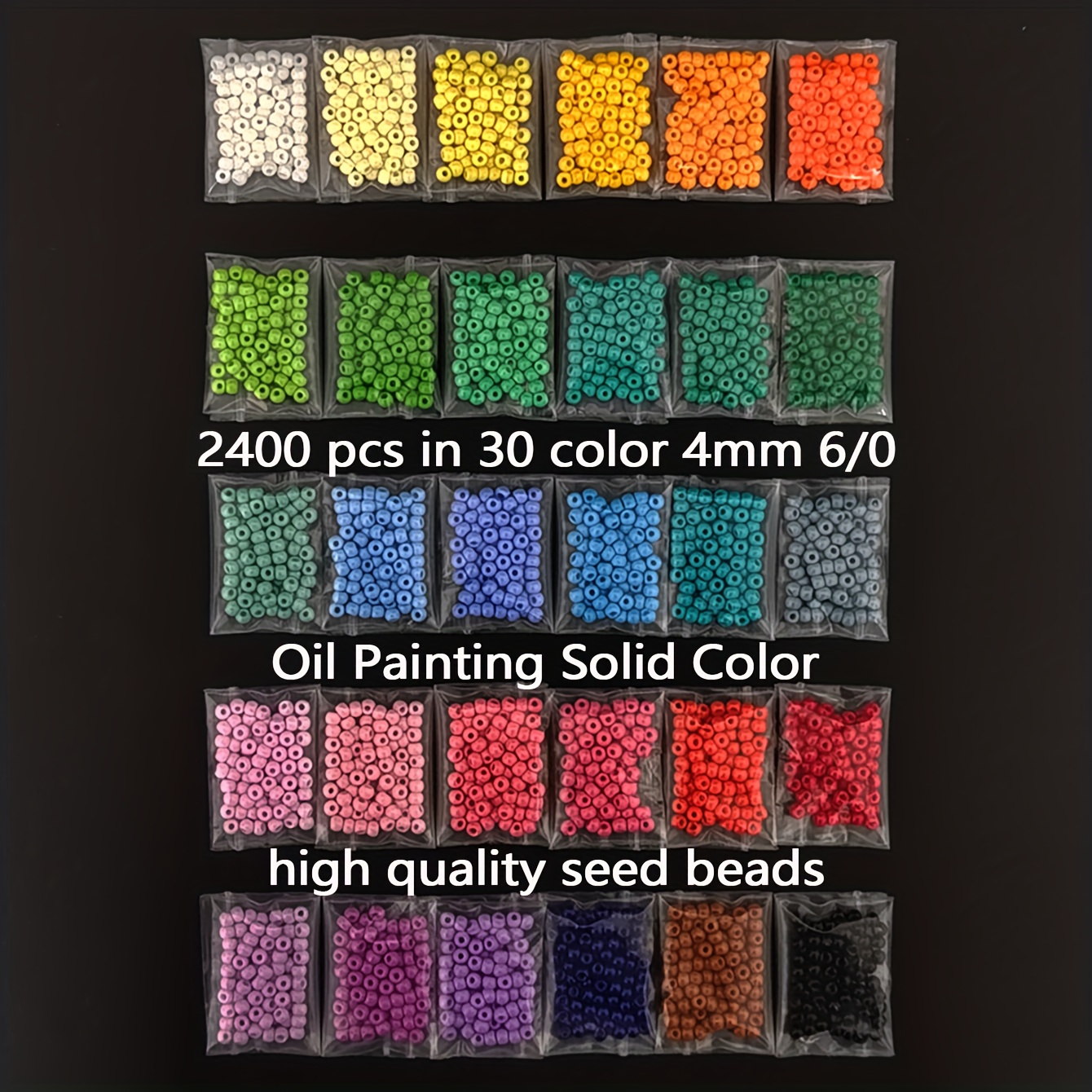Image of 2400pcs 150g/5.29oz 4mm 6/0 5g Per Pack Oil Painting Solid Color Glass Rice Beads Round Beads Seed Beads Mini Beads For Ear Jewelry Hand String Gift For Mom Friend