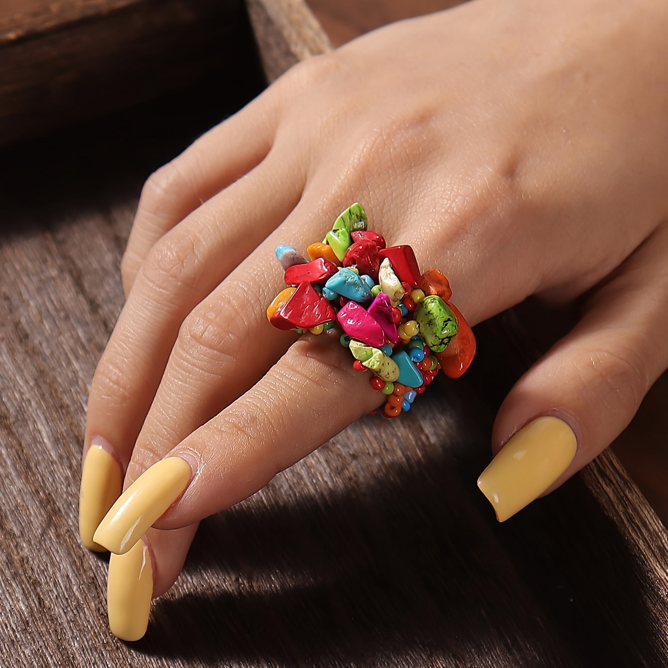 Bohemian Vacation Style Rice Beads Beaded Band Ring