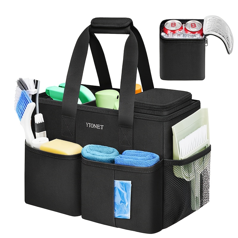 TEMU Cleaning Caddy, Cleaning Supplies Organizer With Handle & Foldable Divider For Cleaners, Housekeeping Tote For Kitchen & Bathroom, Car Tool Caddy Organizer Bag, Gifts For Christmas