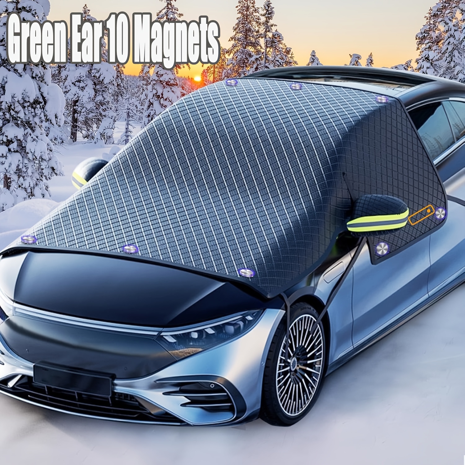 TEMU 6/10 Magnetic Car Windshield Snow Covers, & Ice Shovel, Winter Front Window Protection, Anti-ice & Snow Sunlight, Durable Car Hood Protector,