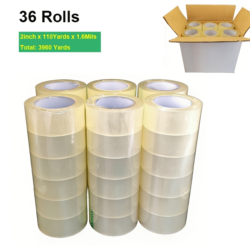 TEMU 36 Rolls 2" X 110 Yards Heavy Duty Transparent Tape, Total 3960 Yards,1.6mil Thick,high Adhesive Suitable For Packaging, Sealing, Office, Etc