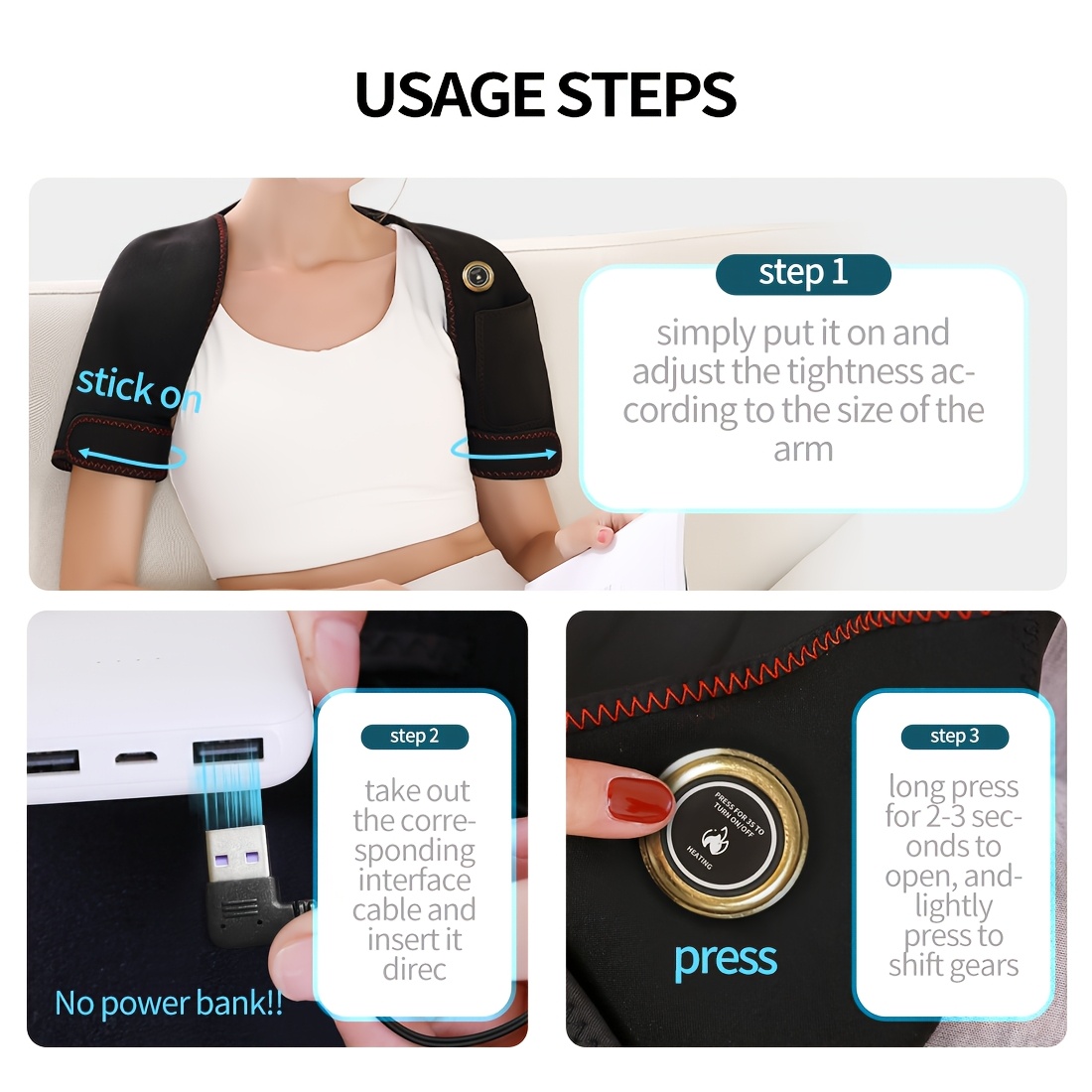 1pc dual shoulder heating massager usb powered 3 temperature settings smart temperature control perfect valentines day gift for friends suitable for home driving office use unisex non wireless Product details 0