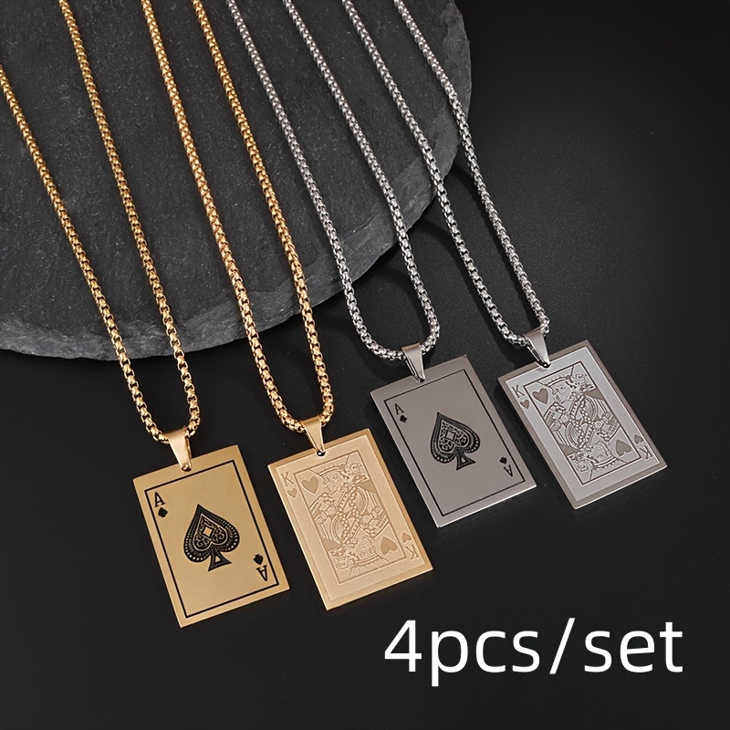 

4pcs/set Playing Ace And Pendant Necklace For Men And Women For And Personality Jewelry Unisex