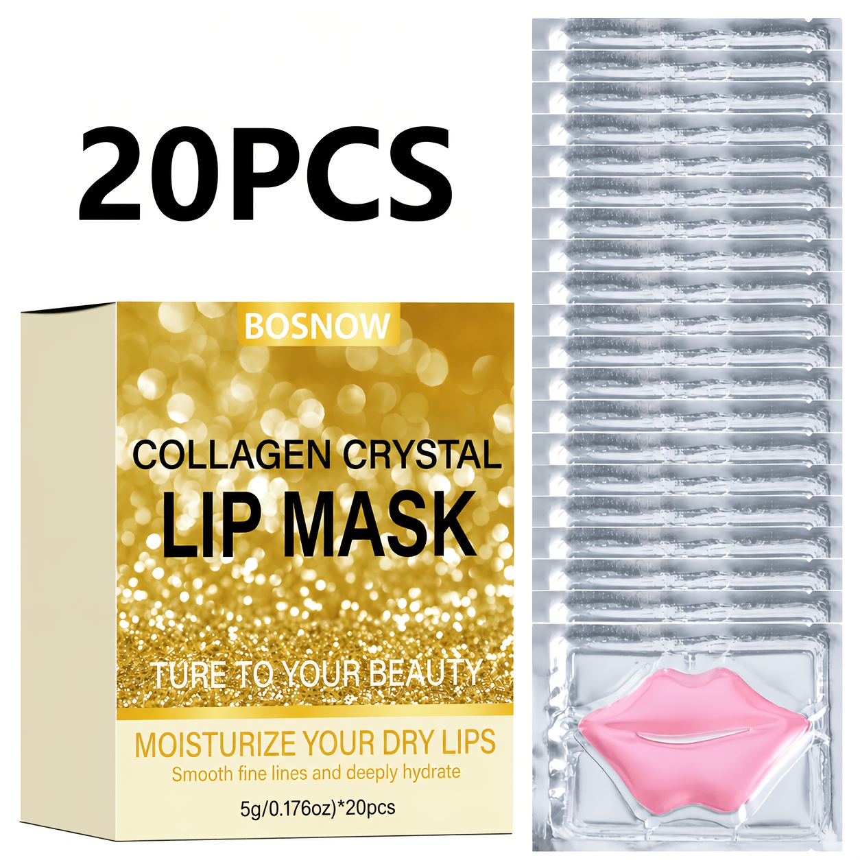 Image of 20pcs Collagen Lip Mask Moisturizes Dry Lips, , Hydrates, Makes Lip Skin And , And You A Pink And