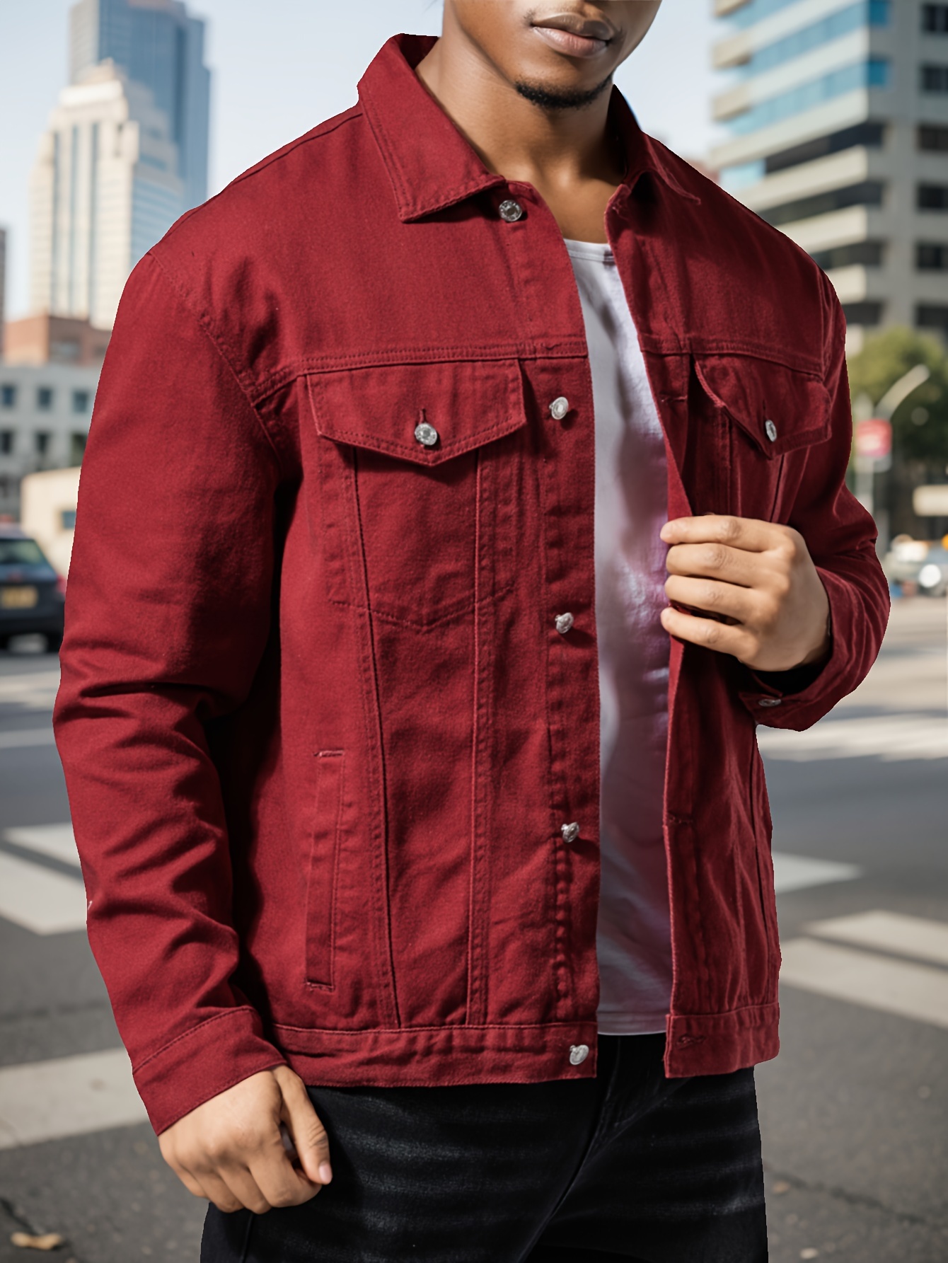 Fashion red trucker jacket mens