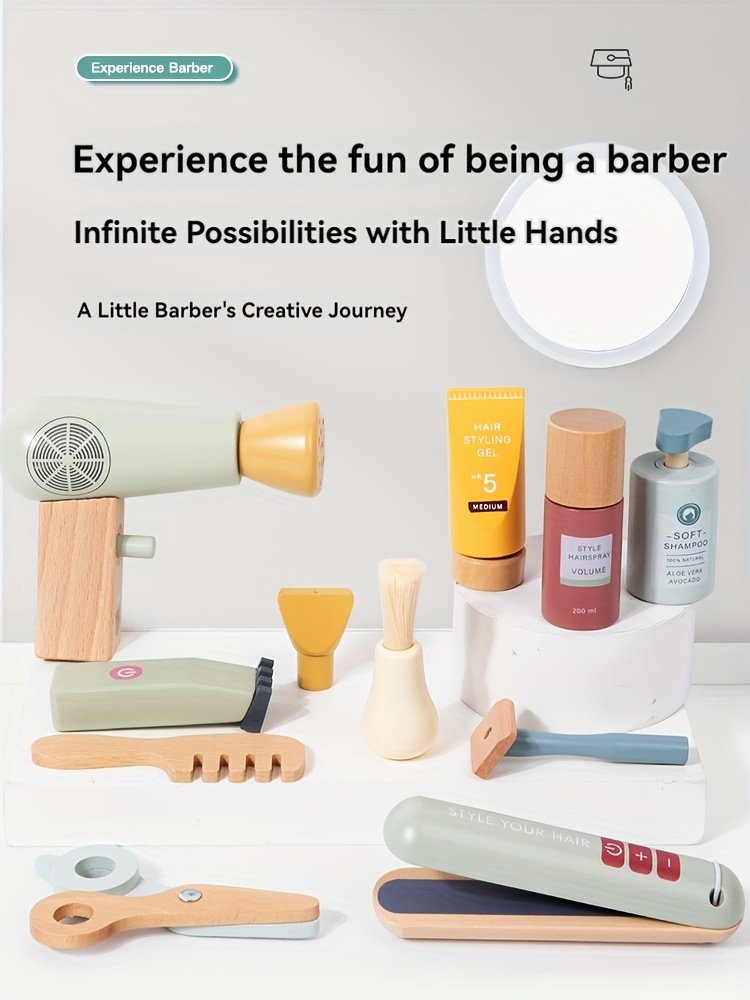 Barber Kit Wooden Toy Hairdressing Set Wooden Hairdressing Set 's