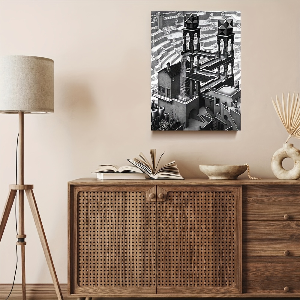 1枚の .エッシャーの滝の錯視をモチーフにした木製フレームキャンバス