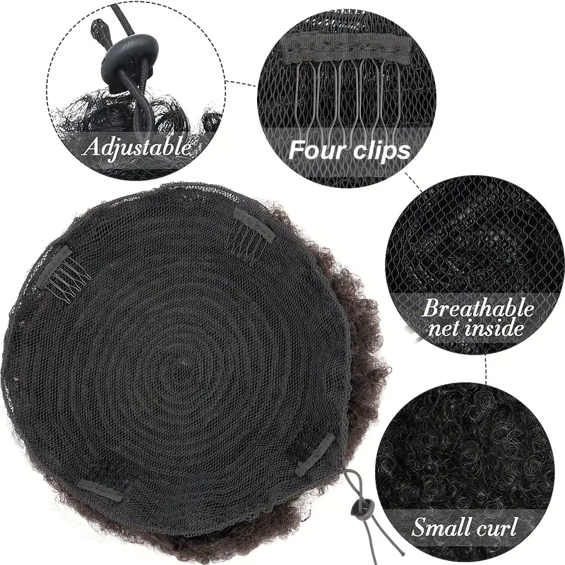 100 human hair afro hair extensions ponytail hairpieces drawstring hairpieces short curly afro hairpieces 10 inch large net details 4