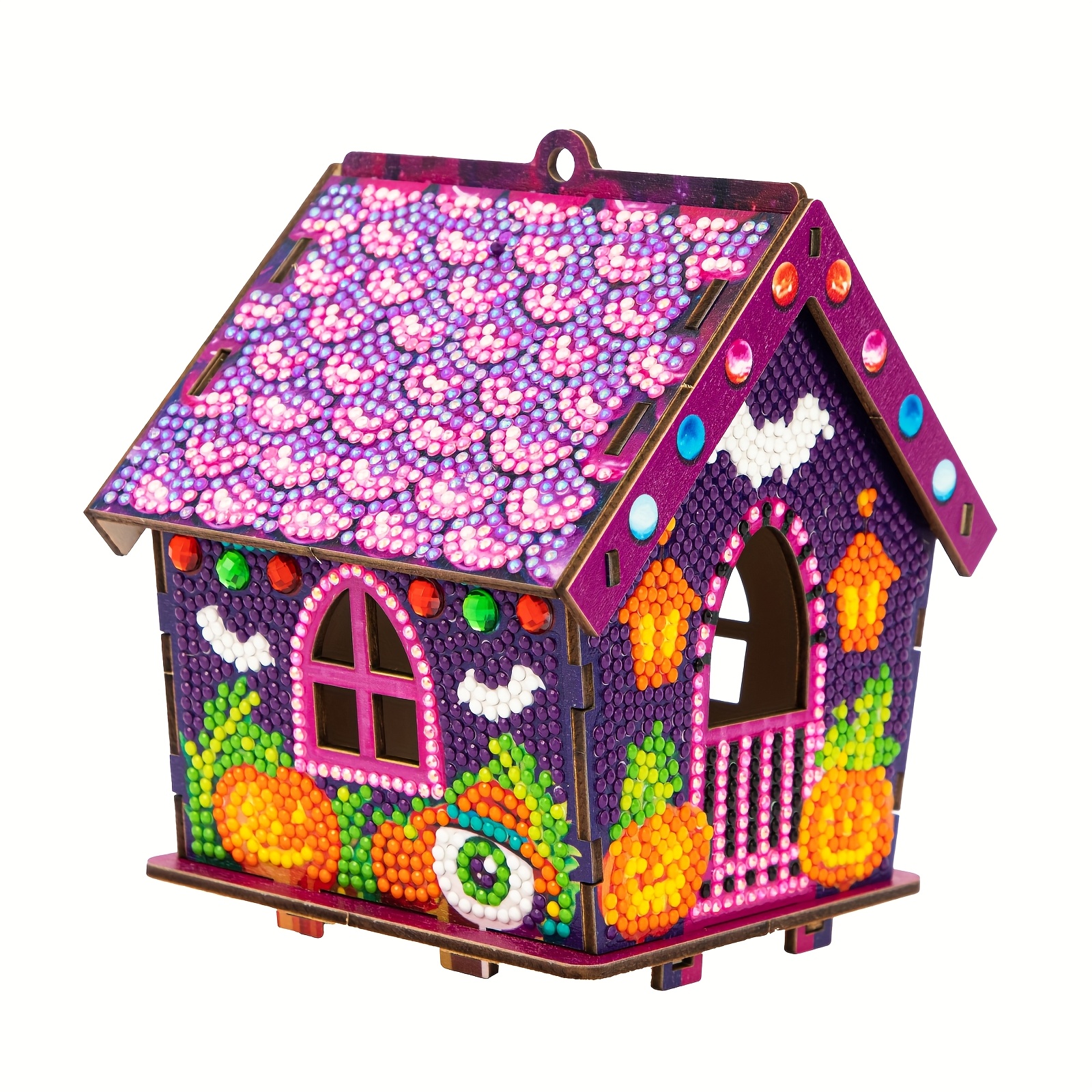 TEMU 5d Diamond Painting Kit: Diy Haunted House Wooden Art Puzzle - Hollow Windows & Door For Multicolored Led Lights! Shimmering Craft With Tools.
